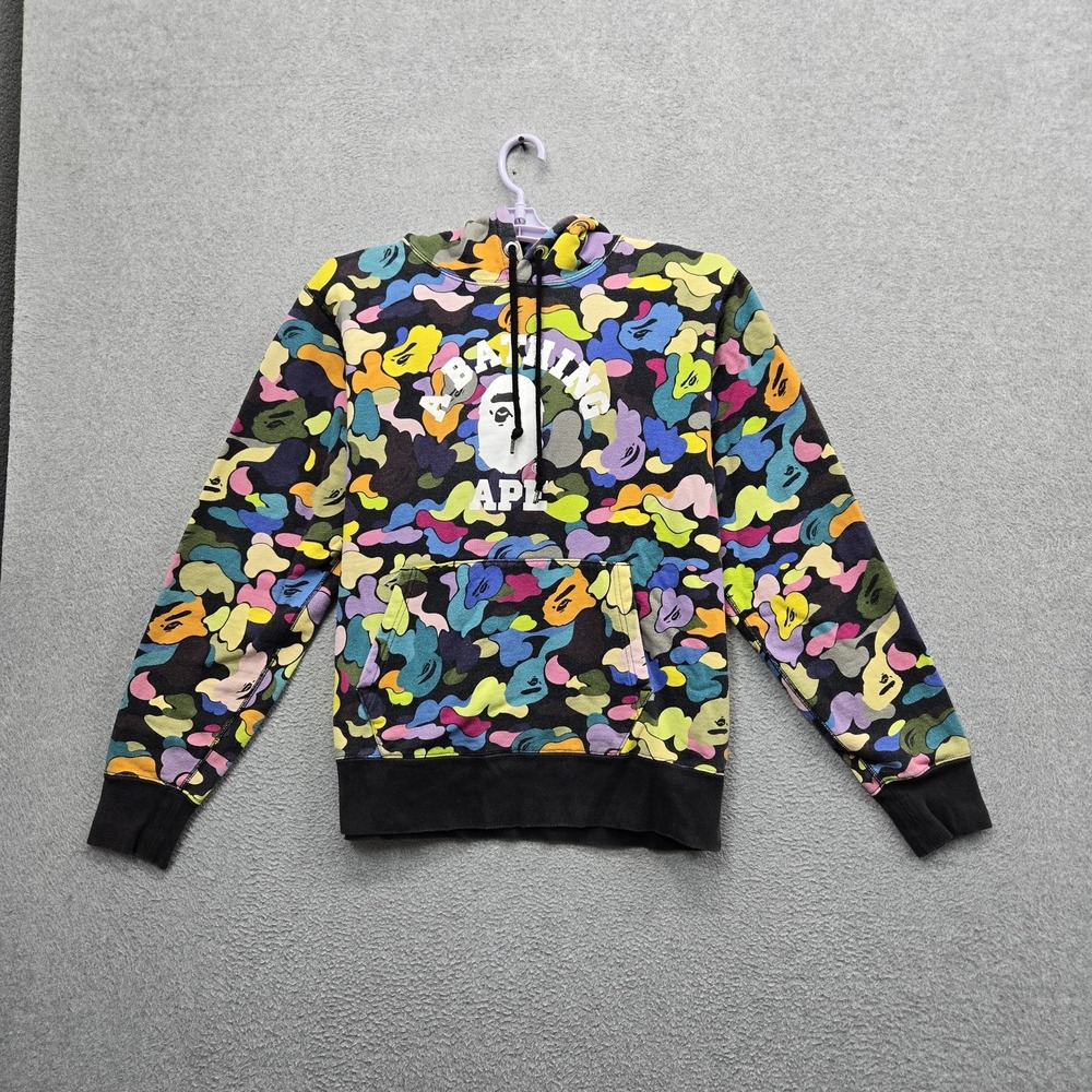 A Bathing Ape Men Hoodie L Multicolor Camouflage Logo College Pullover